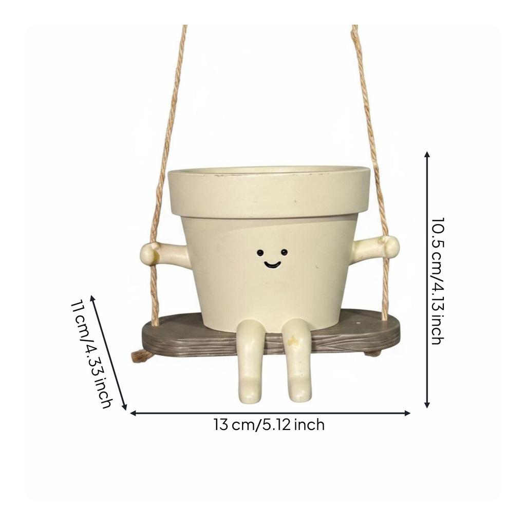 Decorative Swing Face Planter with Jute Ropes and Charming Character Pot for