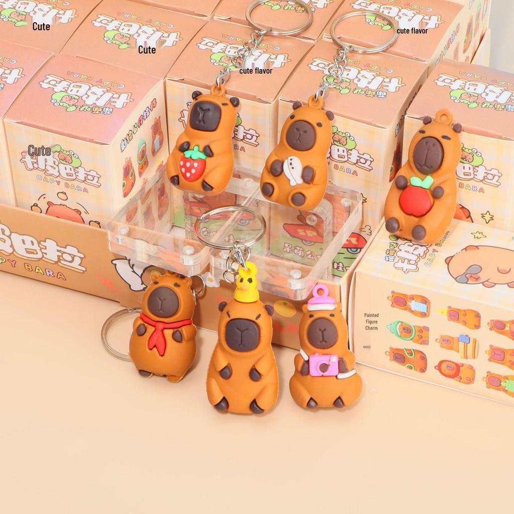 Capybara Cartoon Keychain: Cute Blind Box Figurine, Perfect for School Rewards or Small Gifts.