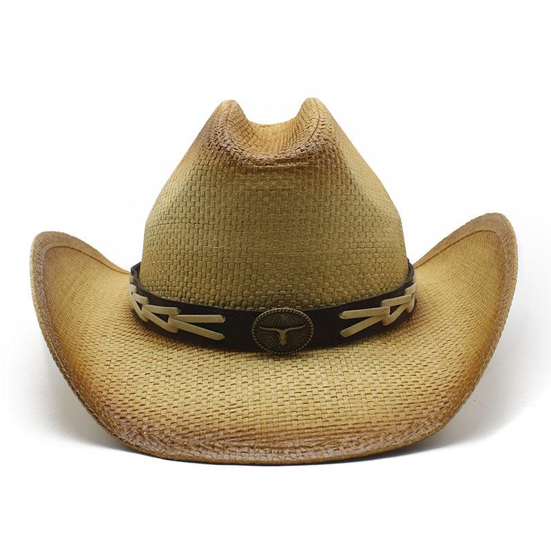 Curled Eaves Straw Spray Paint Western Cowboy Hat Spring And Summer Weaving Sunscreen Shade Straw Hat Women