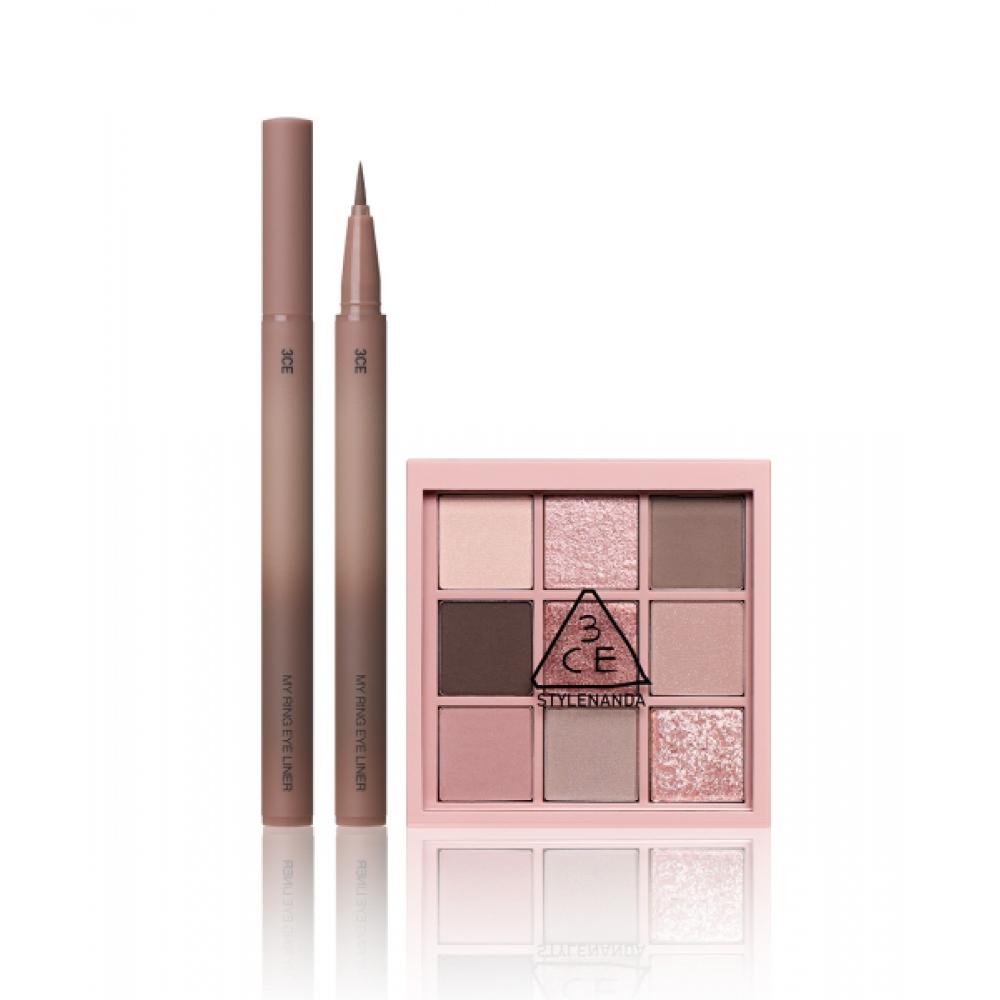 3ce [set Of 2] Mailing Liner+multi Eye Color Palette ASH LAVENDER/BURGUNDY CLASH (scarf edition)