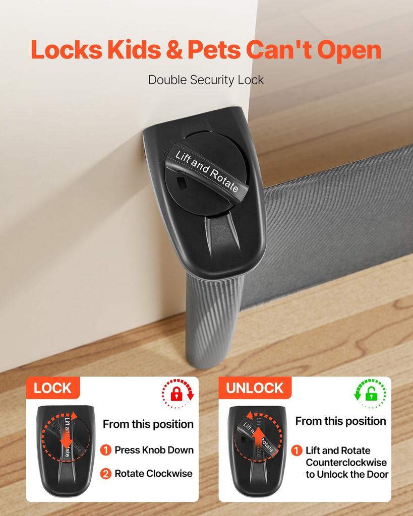 Retractable Baby Gate, Extends to 1850 mm Wide, 795 mm Tall, with Security Lock, Easy to Use, Walk Through Without Tripping, Mesh Dog Gate for Stairs,