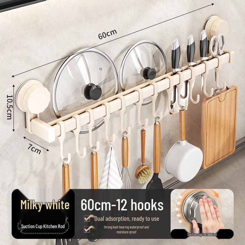 Punch-Free Suction Cup Kitchen Hook and Storage Rack for Utensils