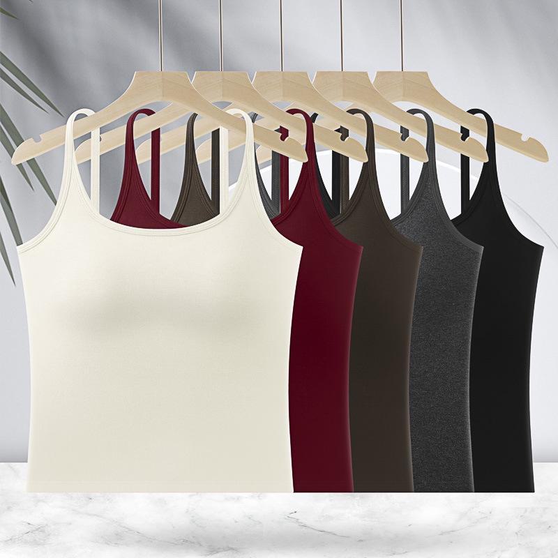 Women's Warm Self-Heating Vest with Fixed Cups - Double-Sided Brushed, Thick Slim Fit for Autumn/Winter