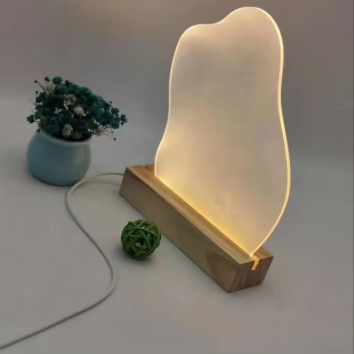 Acrylic Glass Painting Board: DIY Night Light with Water Wave Design and Luminous Solid Wood Base Set