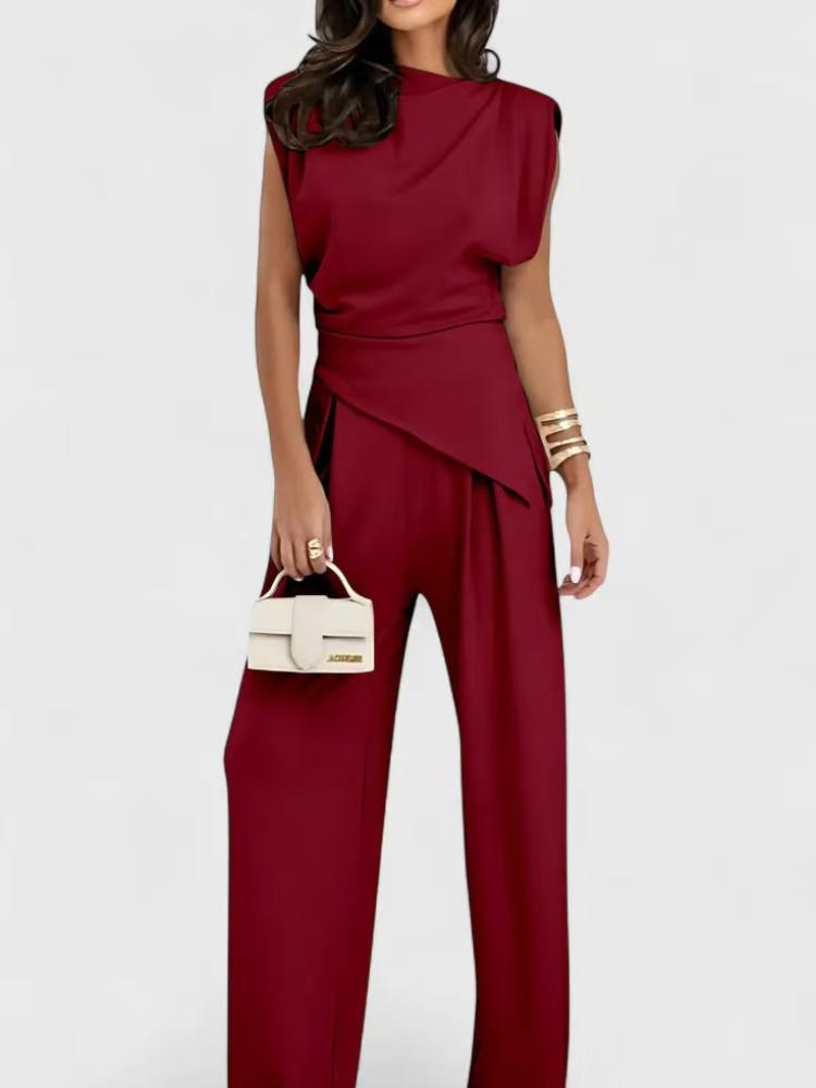 Completo Pantaloni a Gamba Larga Senza Maniche a Vita Alta da Donna, Abito Due Pezzi Casual Elegante in Beige, Marrone, Antracite