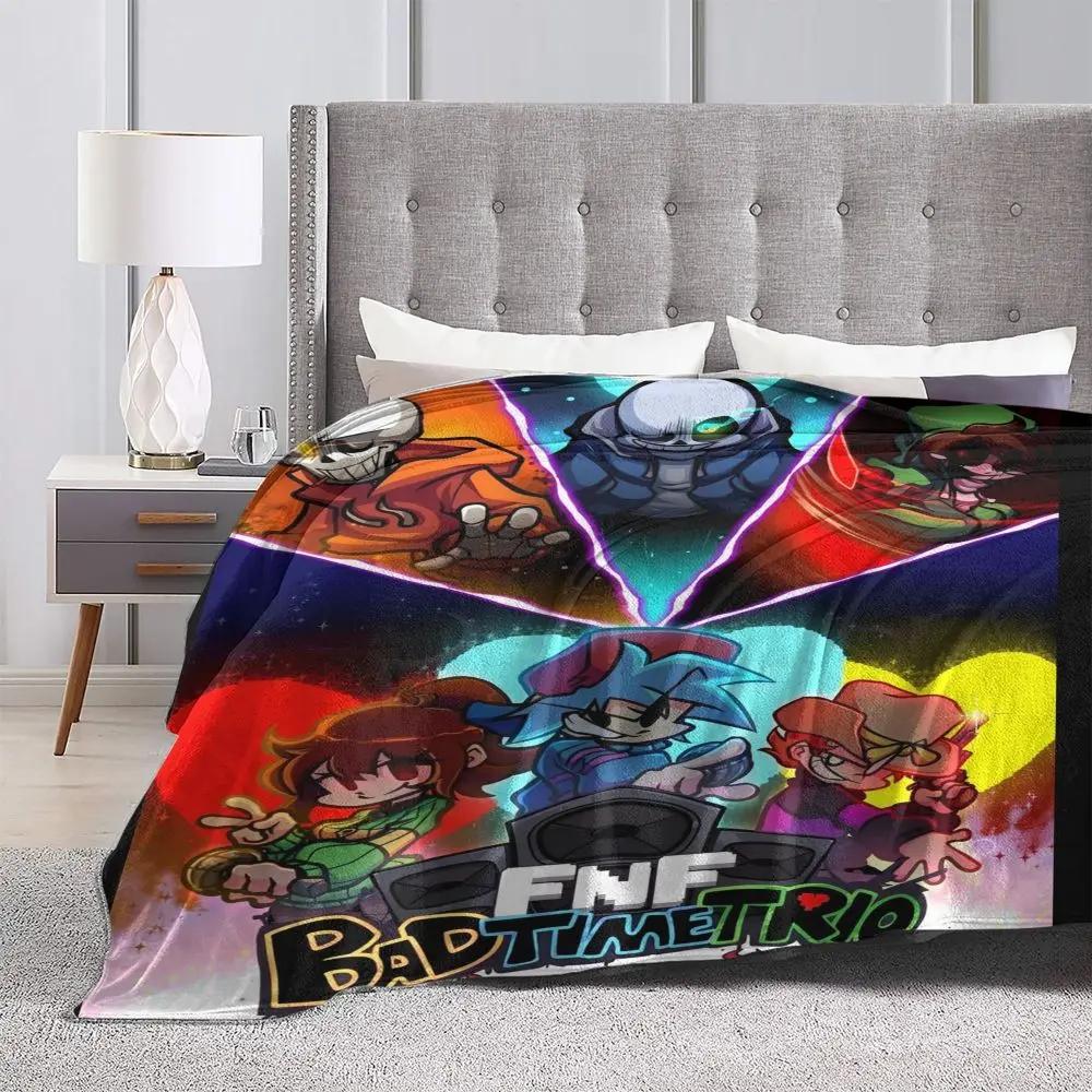 FNF Bad Time Trio Friday Night Funkin Fleece Throw Blanket Blankets for Home Couch Soft Bedroom Quilt