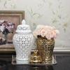 Modern Dried Flower Vase Hollow Ceramic Ginger Jar Desktop Storage Jar with Lid Home Decoration Flower Arrangement Accessories