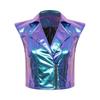 Sleeveless V Neck Front Zipper Waistcoat for Women Notched Lapel Metallic Shiny Tank Top for Punk Jazz Motorcycle Club Outfit