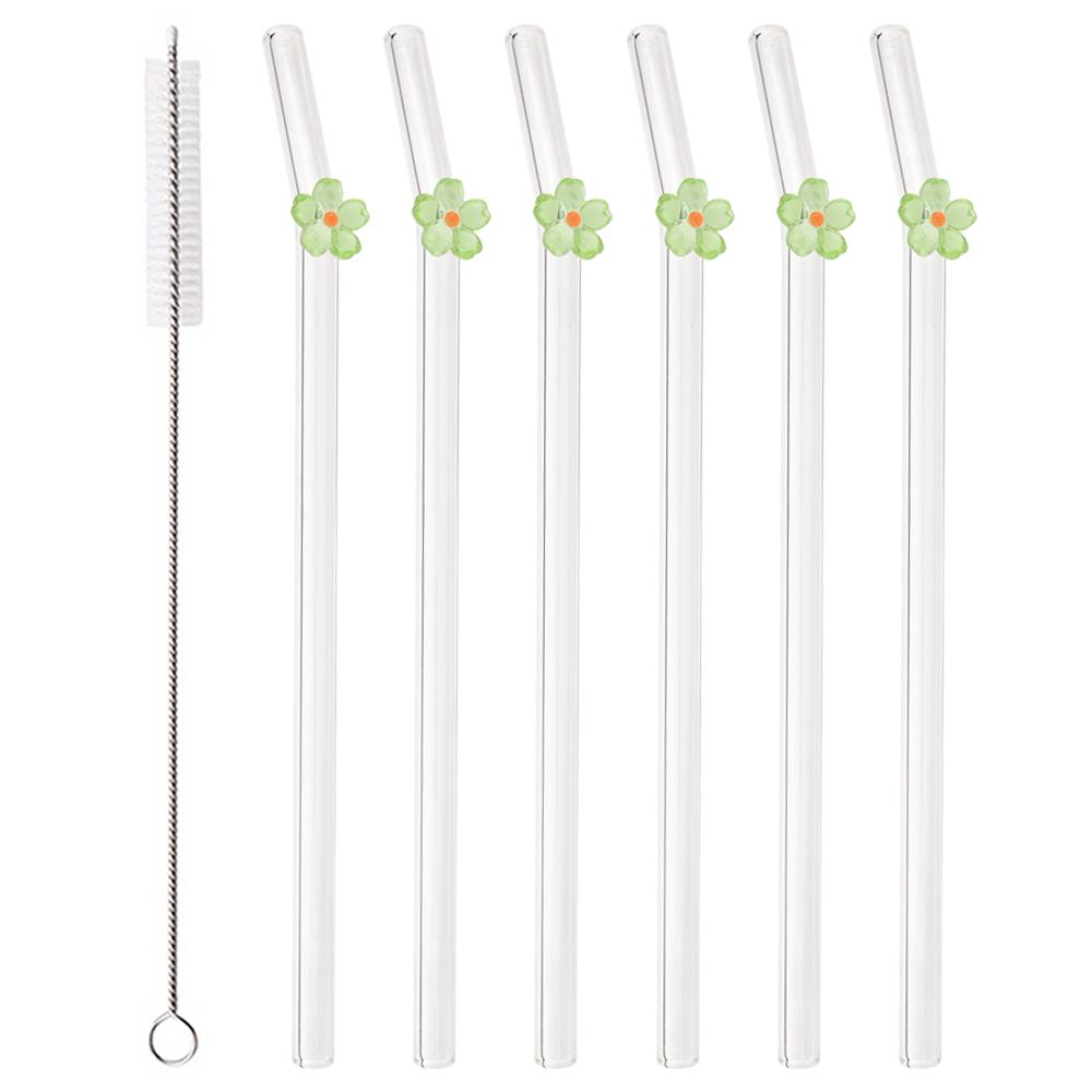 Flower Glass Straws Straight Bend Straws Eco Friendly Reusable Clear Straw for Smoothies Cocktails Drinking Bar Party Tool