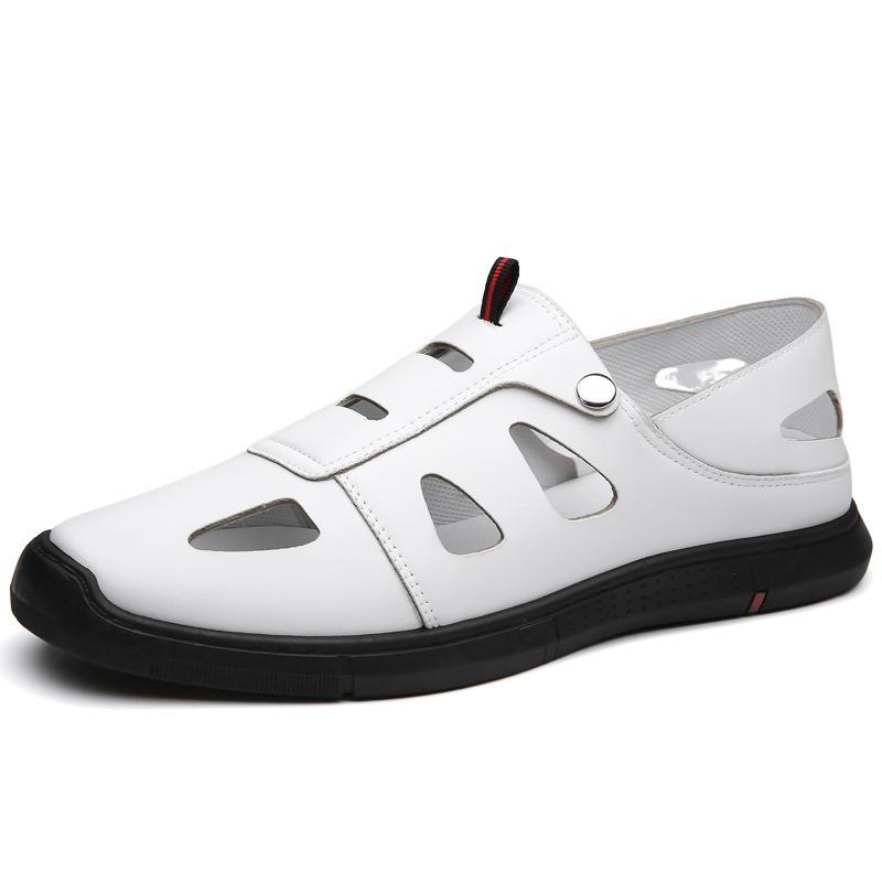 Sandals summer fashion leather surface breathable casual shoes outdoor soft sole soft surface simple black and white hole shoes