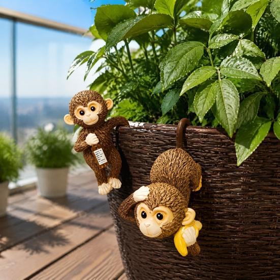 Garden Resin Statue Planter Hanging Monkey Statue, Plant Pot Hugger, Sculpture Cute Miniature Figurine for Flower Edge Decoration Weatherproof