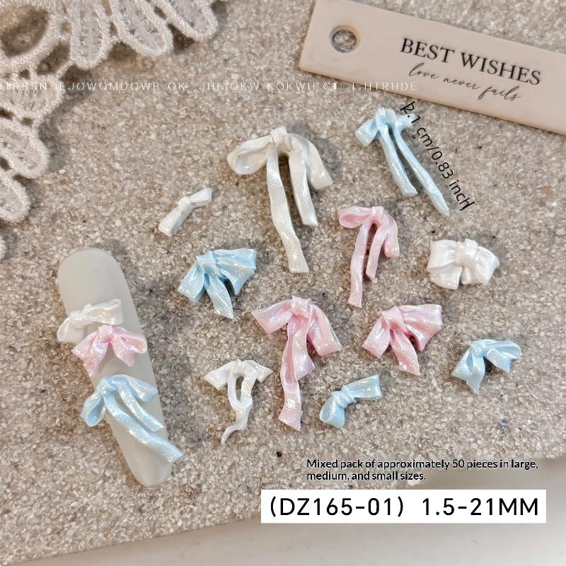 50 Pcs Bowknot Nail Art Decorations 3D Satin Light Nail Charms Colorful Ribbon Bow Rhinestone Diy Manicure Tools Parts