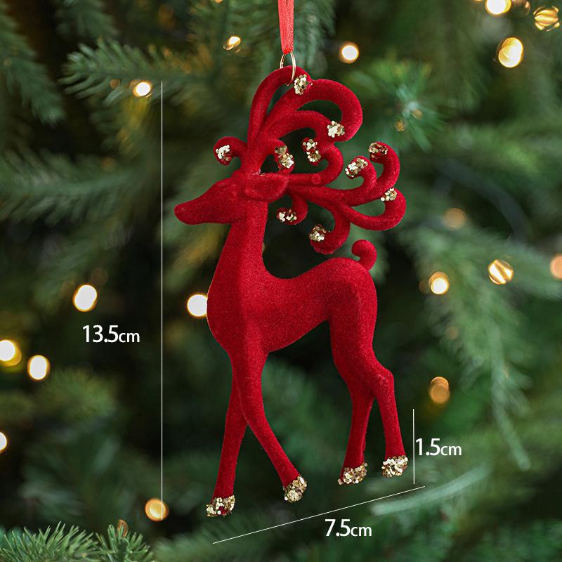 Red Flocking Christmas Bow Wreath Bell Christmas Tree Snowfall Elk Pendant Hanging Ornament Navidad 2025 Noel Home Party Decor