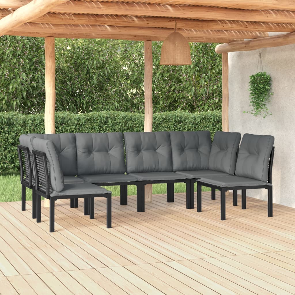 6 Piece Garden Lounge Set In Black and Grey Poly Rattan