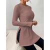 Blusa Lunga da Donna Jacquard Pizzo Spacco Casual Primavera Manica Lunga Slim Fit Camicie Monocolore Girocollo Elegante Moda Casual Ufficio Top Semplici Lavorazione a Rete