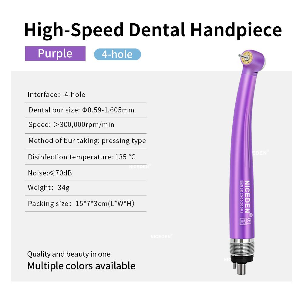 Niceden High-Speed Handpiece LED Push Button Standard Head 2/4 Holes Three Water Spray Air Oral Therapy Equipments Accessories 5 LED 5 Water Holes