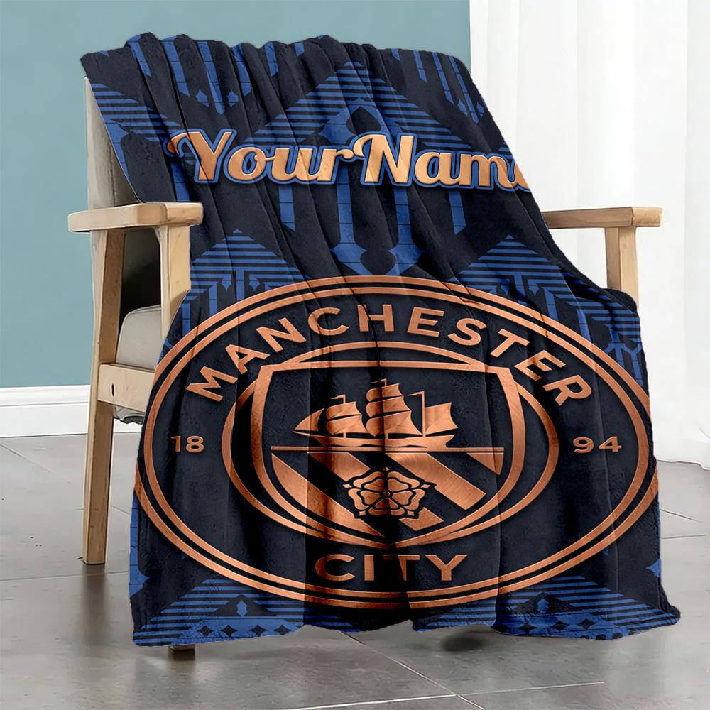 Manchester City Customize Your Name Blanket Gift Personalized Blanket Ultra-Soft Suitable for Bed Livingroom Chair Office Chair