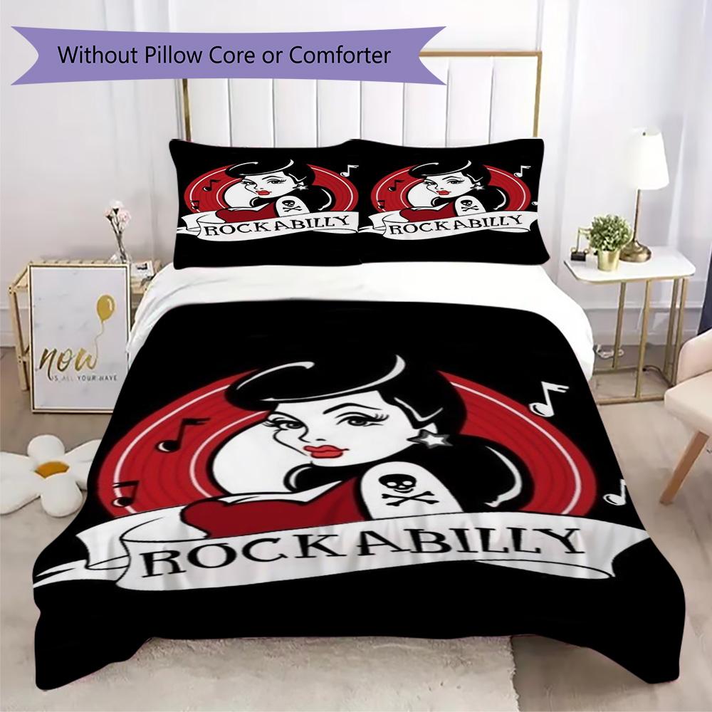 Retro Rock Poster Pattern Bedding,Quilt Set Quilt Cover Pillowcase Home Birthday Gift (1*duvet cover+2*pillowcase,without core)SSJT0917544