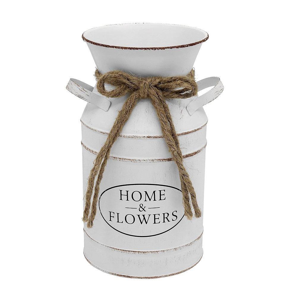 Galvanized Iron Flower Jug Rustic Style Flowerpot Classic Flower Bucket Photo Prop белый