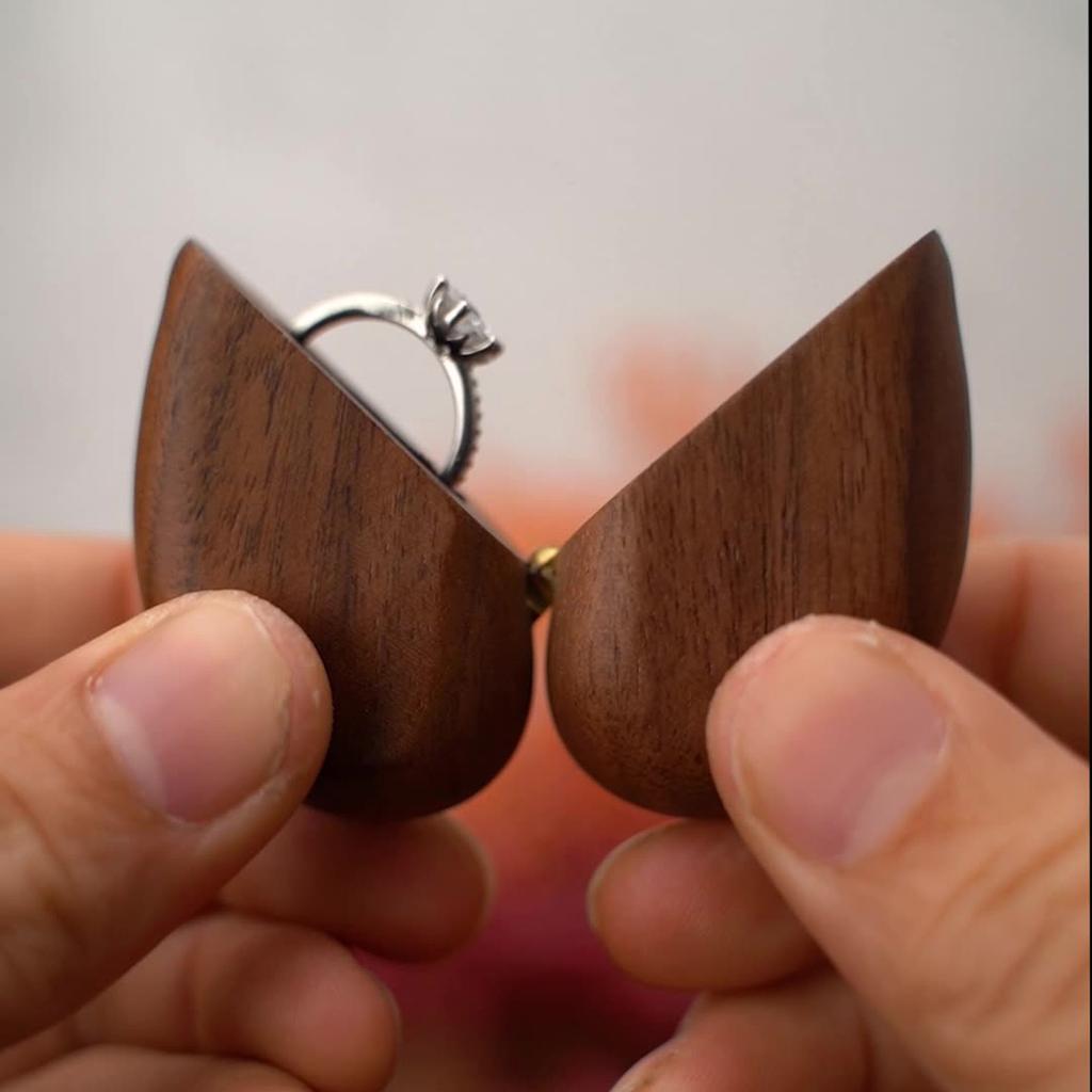 Black Walnut Ring Box In Heart Shape, Proposal And Engagement Jewelry Box