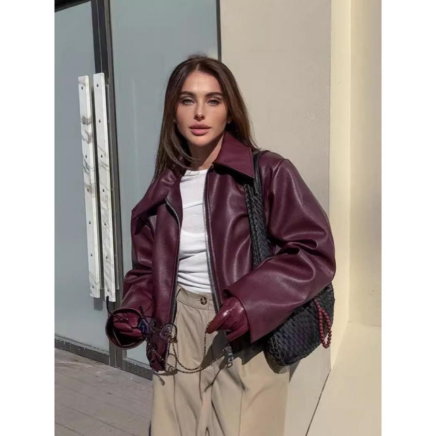 Motorcycle Windproof Leather Jacket Autumn New Loose Outerwear Fashion Women's Coat