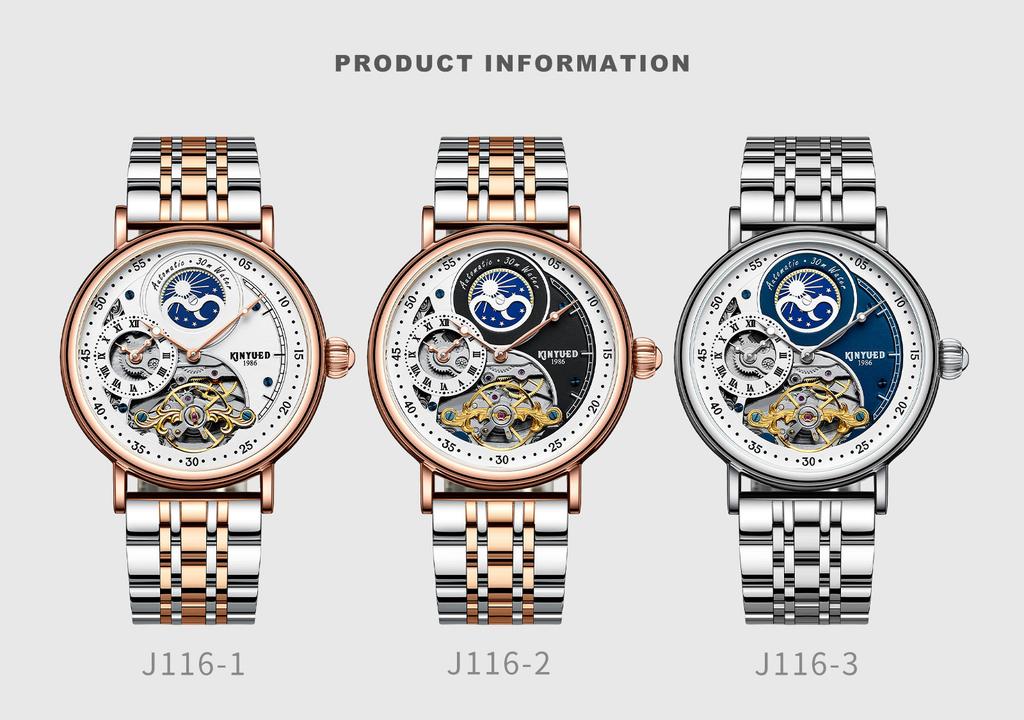 KINYUED Factory Price J116 Men's Watches Automatic Luxury Brand Mechanical Watches for Men Glass Leather Strap Alloy Round 24