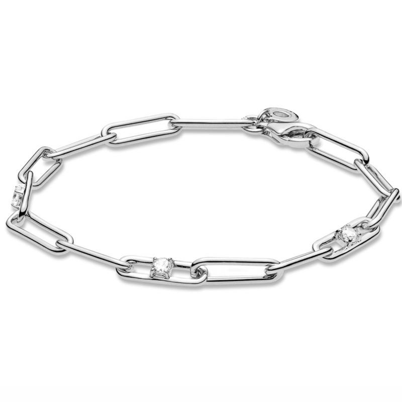 Rose Engravable Bar Link Chain & Stones Daisy Flower Bracelet Fit  925 Sterling Silver Bangle Bead Charm Diy Jewelry