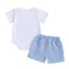 Baby 3-teiliges Frühlings-Outfit Kurzarm-Strampler + karierte Shorts + Stirnband-Set Säuglingskleidung