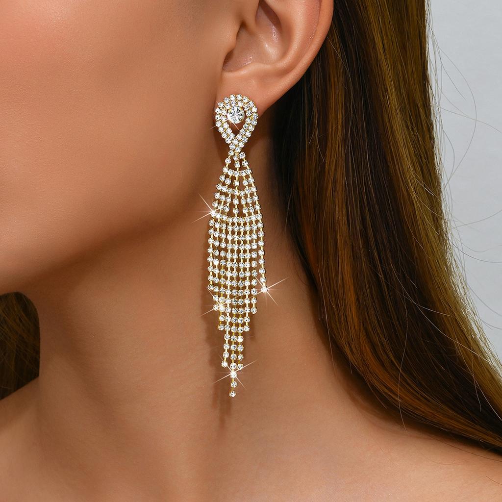 Temperament retro jewelry fashion bride Joker Earrings studded tassel earrings