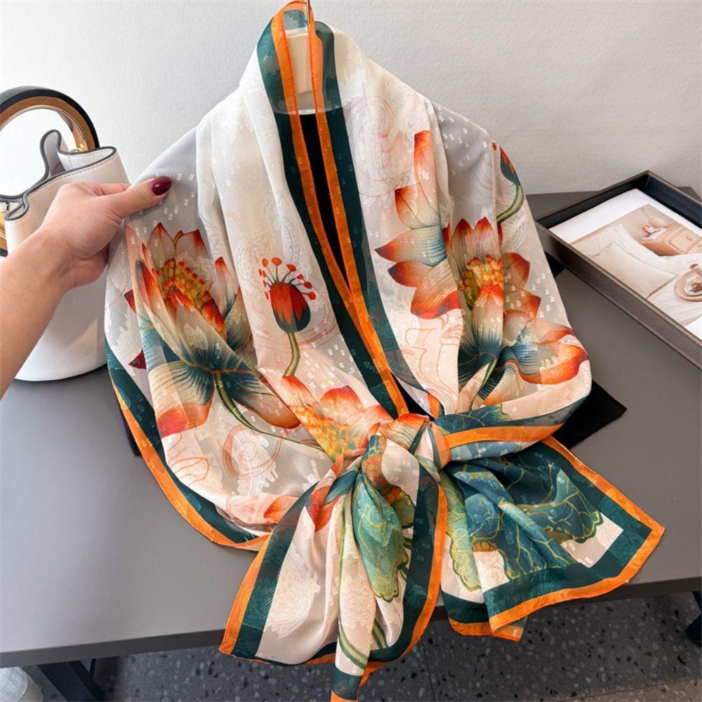 Soft Silk Scarves Peony Flower Female Shawl Wrap Fashion Women Head Scarf  Summer