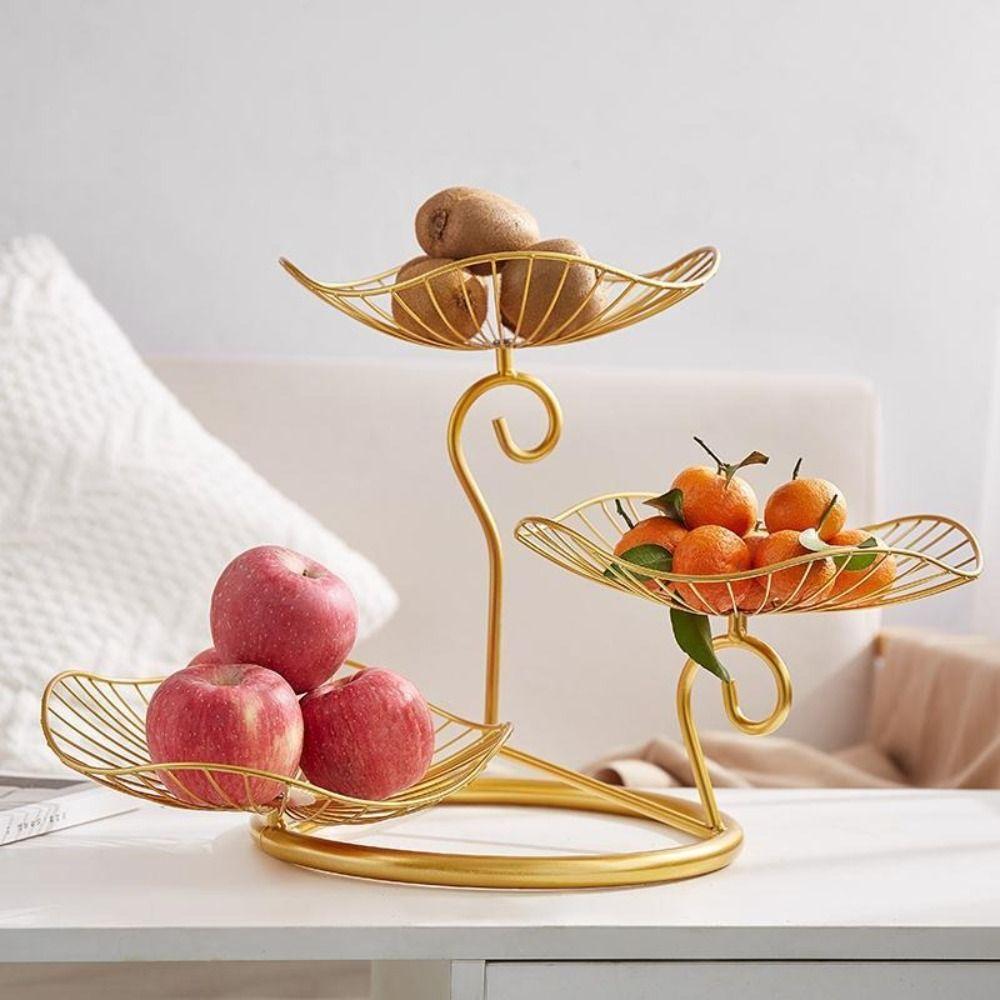 Lotus Leaf Shape Multi-Layer Serving Tray Metal Wire Fruit Basket 3-Tier Fruit Basket Dining Table