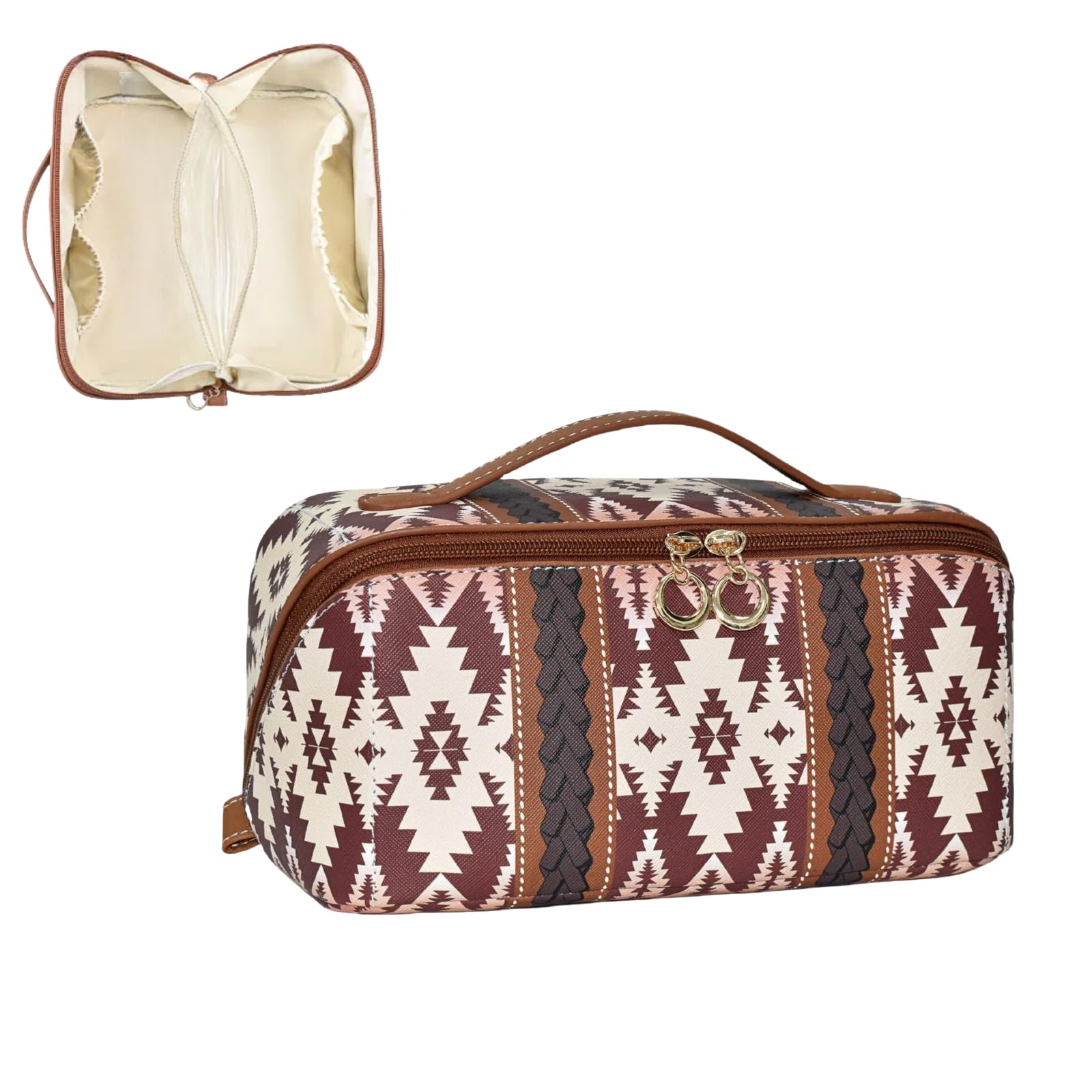 

Tumecos Cosmetic Travel Storage Wash Large Easy to Stylish Bohemian PU Pillow Pouch, Bag, Box, Bag, Capacity, Lightweight, Carry, Handheld, Women s,