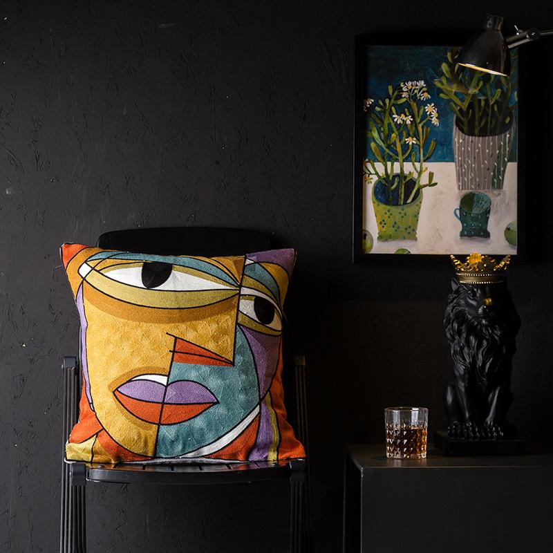 Christmas Picasso European and American Style Abstract Cushion Cover Living Room Sofa Embroidered Cushion Bedside Pillow Cover