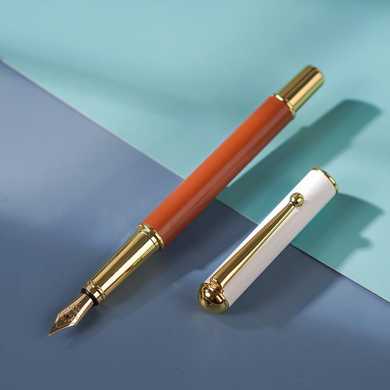 Children's Fine Nib Fountain Pen Set with Engravable Option, Includes Replaceable Ink Cartridges for Student Calligraphy Practice.