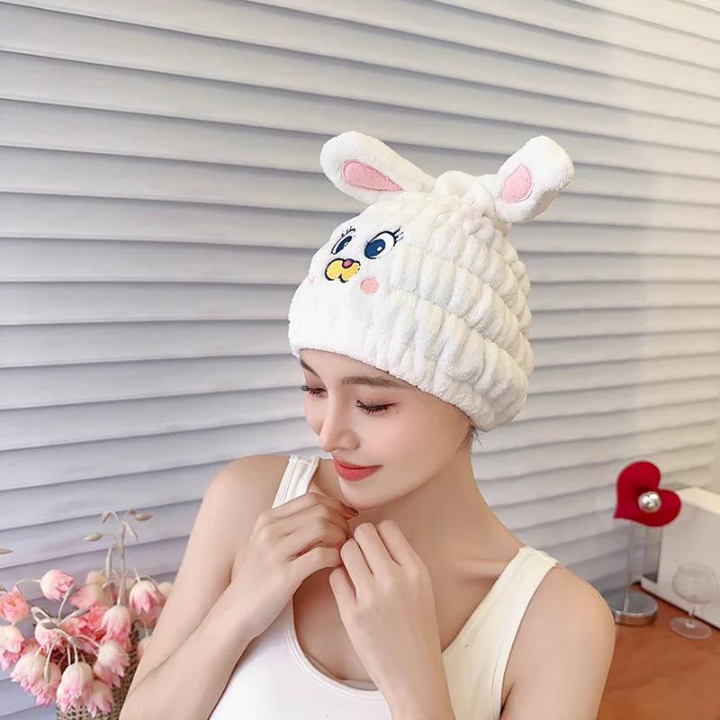Cute Animal Hair Dry Hat Towel Quick Dry Shower Cap Strong Absorbing Drying Soft Cartoon Duck Rabbit Unicorn Children Hair Hat for daily use