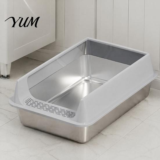Strapazierfähige Edelstahl-Haustiertoilette Metall-Katzenklo, Kätzchenbox mit hohen Rändern, Auslaufsicheres geruchshemmendes Design, Schaufel inklusive, Nicht