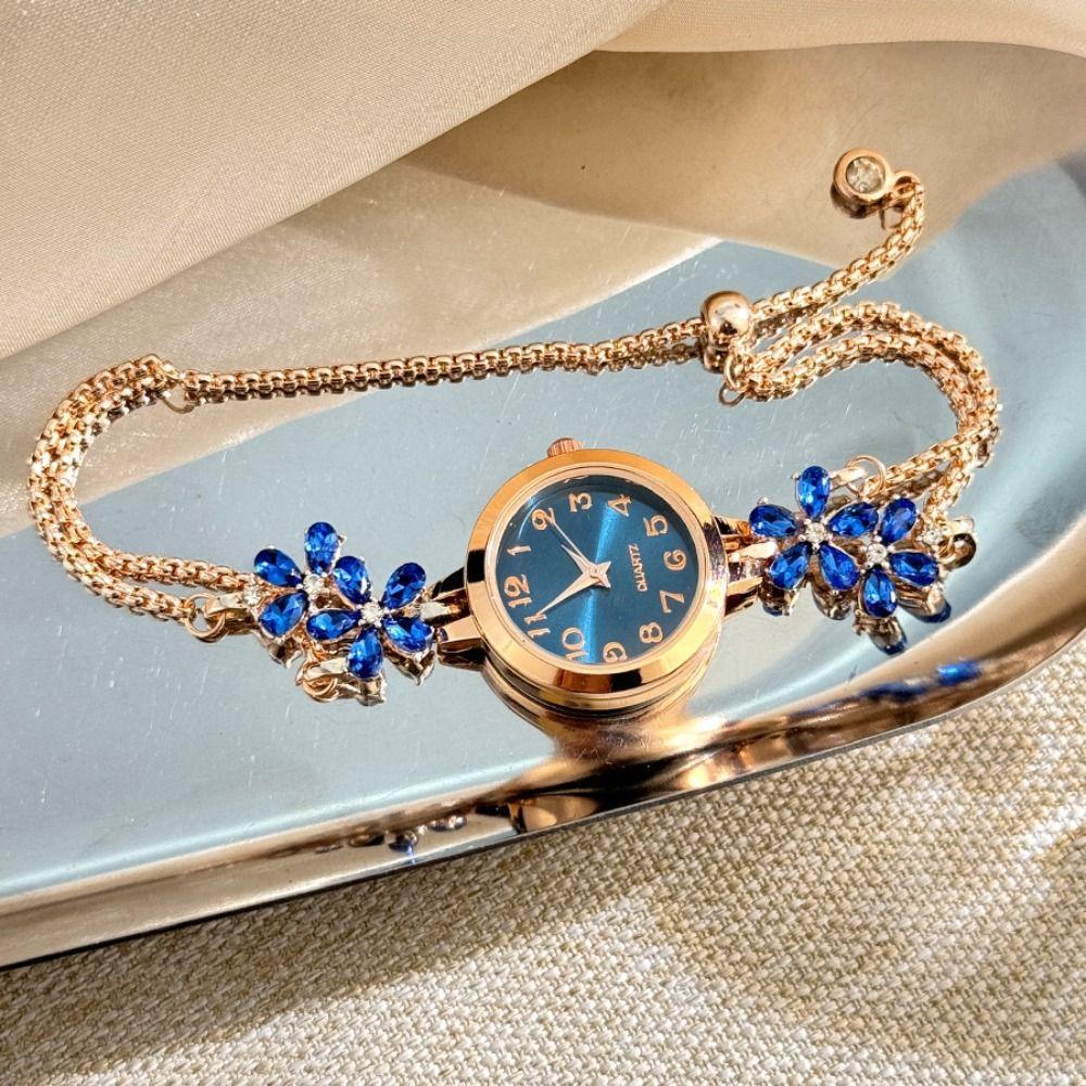 Double Layered Chain Ladies Business Watches Rhinestone Quartz Watch Accessories