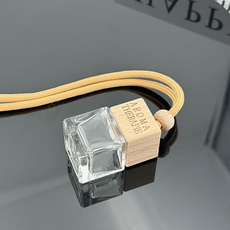 1Pcs 8Ml Diffusers Essential Oils Empty Wooden Bottle Square Lid Car Hanging Accessories Perfume Bottles Freshener Oil Diffuser