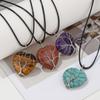 Natural Crystal Pendant, Amethyst Necklace, Peach Heart Wrapped Silk, Life Tree jewelry,Christmas Gift, Valentine's Day Gift, Girlfriend Gift