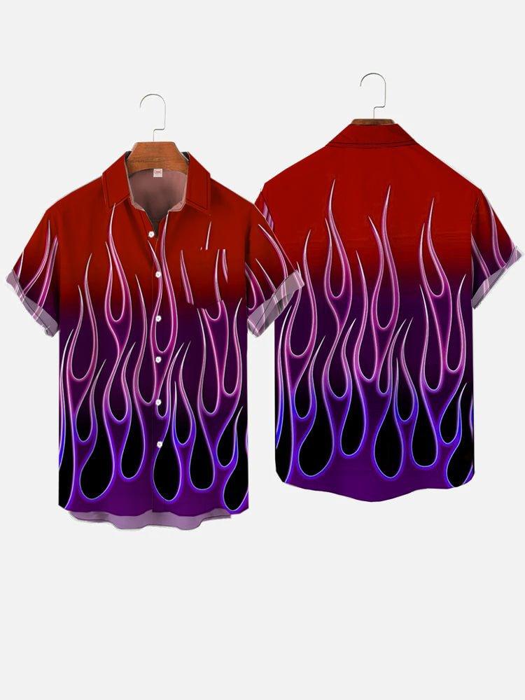 Tendenza nuova strada hip-hop Haraan fiamma stampa 1D casual larga manica corta camicia cardigan uomo estate e autunno