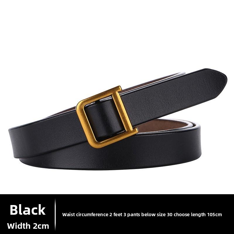 Womens Genuine Leather Slim Belt With Alloy D Buckle For Casual Wear