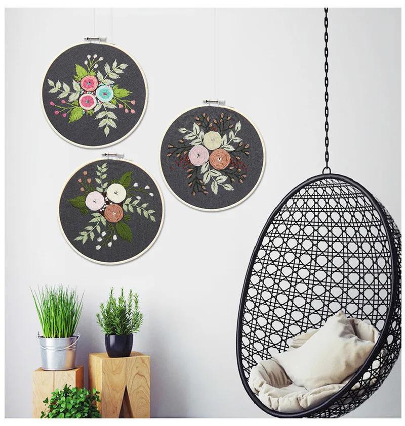 DIY Embroidery Flower Handwork Needlework for Beginner Cross Stitch Kit Ribbon Painting Embroidery Home Decoration