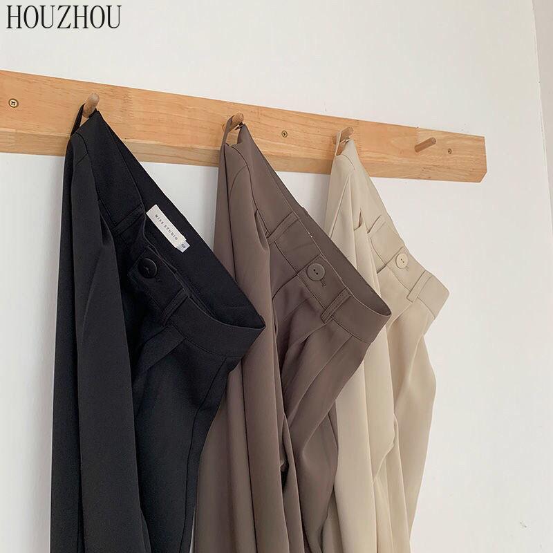 HOUZHOU Kostýmové kalhoty Ženy Rouška Vysoký pas Jarní Kalhoty Ležérní Mopping Volný Kancelář Lady Klasické široké kalhoty