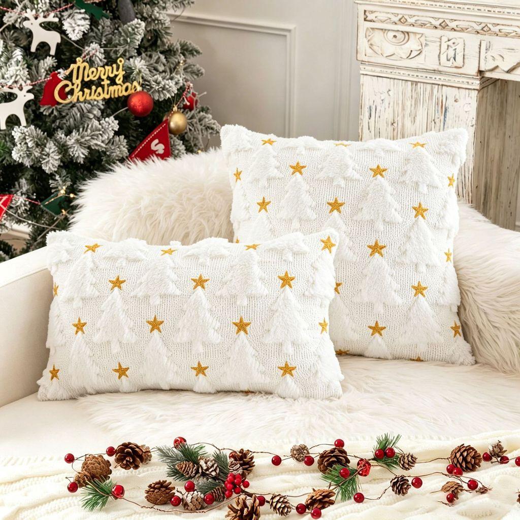 Christmas Plush Pillow Cover With Geometric Snowflake Design For Home Decor And Gift