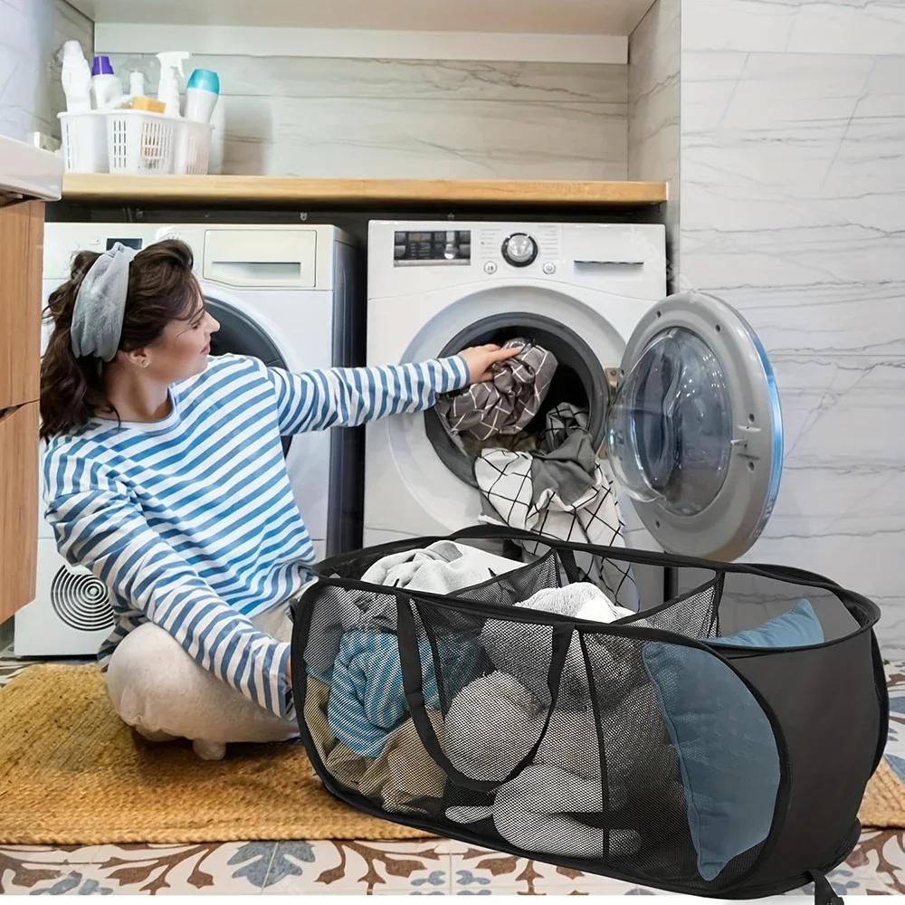 Horizontal Foldable Laundry Basket Mesh Cloth Breathable Laundrys Hamper Large Capacity Storage Baskets Home Accessories