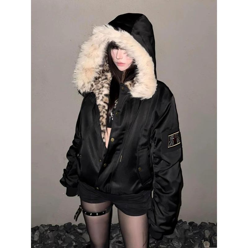 Amerikanische Harajuku Retro Jacke Herren Damen Einfache Plüsch Leopardendruck Jacke Locker Motorrad Hip Hop Jacke
