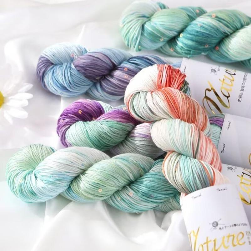100g/Roll Thin Gradient Color Tencel Sequins Hand-Dyed Lace Yarn for Summer Hand Knitting Crochet Thread for Shawl Scarf 300M