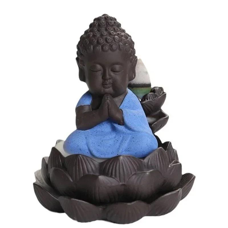 1pc, Zen Incense Buddha Ceramic Handicraft Lotus Home Ornaments Waterfall Backflow Incense Burner (Without Incense)