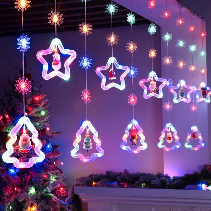 Five-Pointed Star Christmas LED Curtain & Tree String Fairy Lights for Festive Window Display
