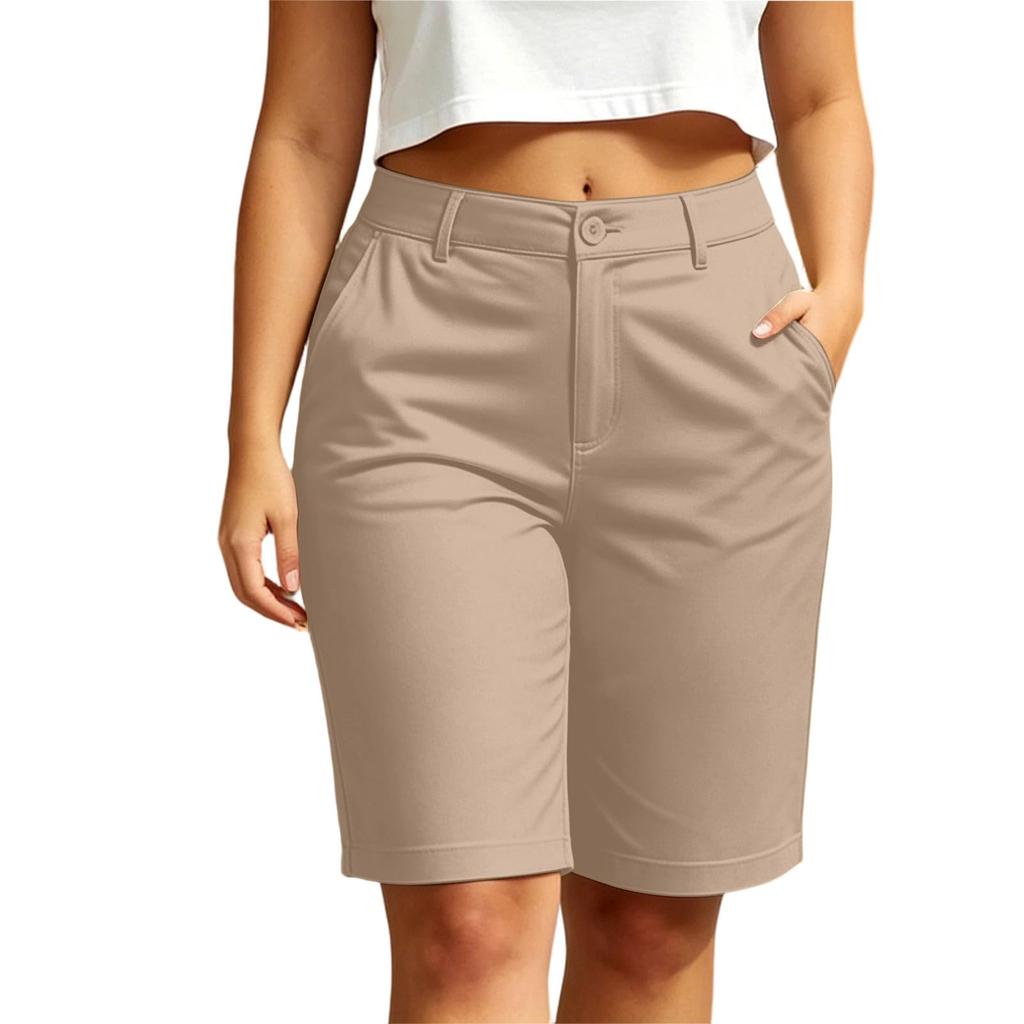 Women's Casual Summer Shorts Mid Length Stretch Waistband Lightweight Breathable Fabric Relaxed Fit Pockets Suitable for Everyday Wear